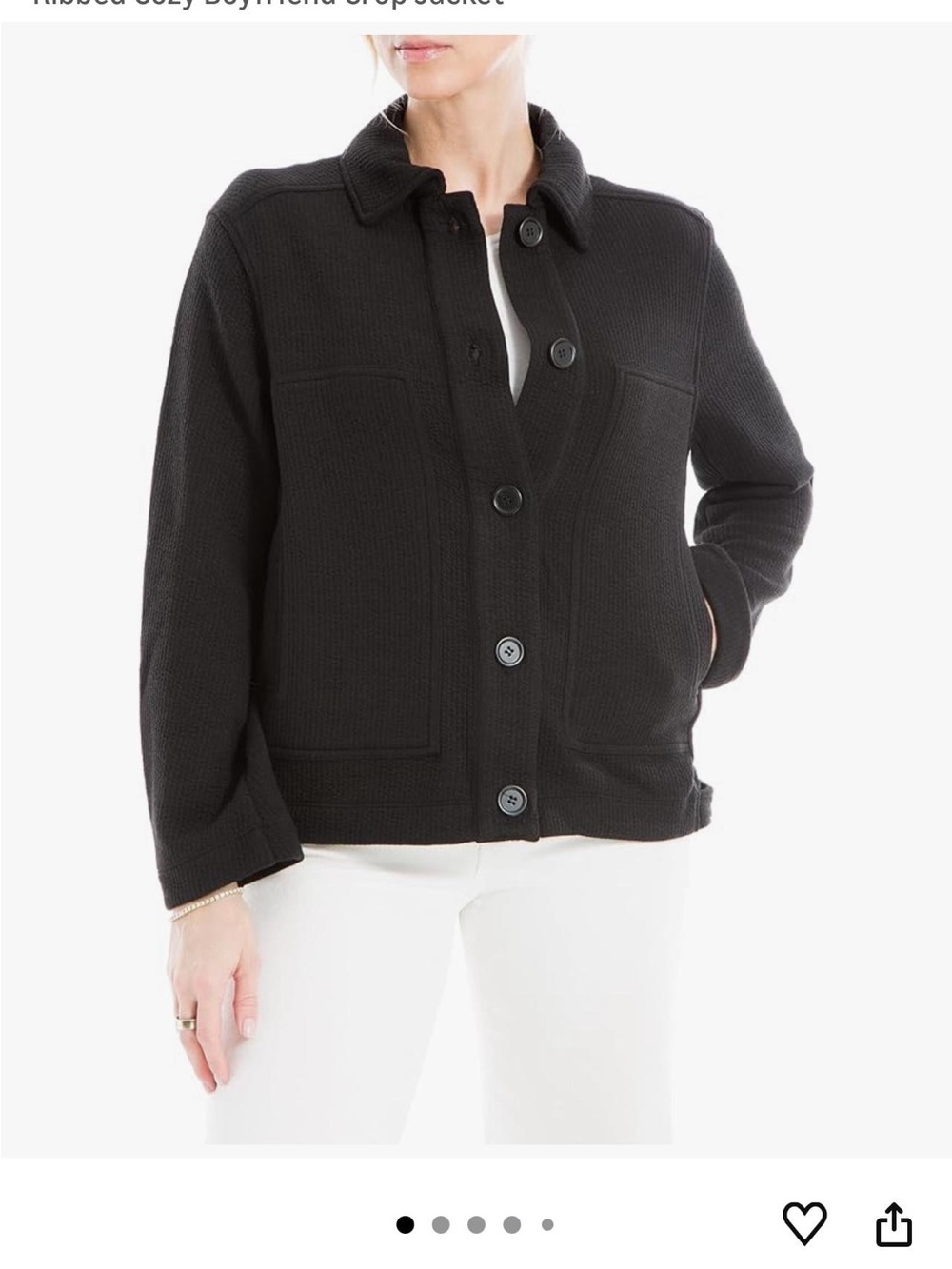 Ribbed Cozy Boyfriend Crop Jacket - Black